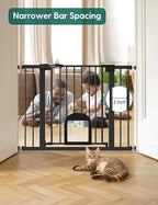 Babelio Upgraded Baby Gate with Cat Door, 29-43" Auto Close Durable Dog Gate for Stairs, Doorways and House, Easy Walk Thru Safety Gate with Pet Door Includes 4 Wall Cups, Black