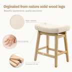 Counter Height Bar Stool for Kitchen Counter Modern Backless Barstool with Upholstered Fabric Seat and Solid Wood Leg Farmhouse 24 inch Bar Chair, Khaki + Wood Color, 1pc