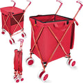 Wellmax WM99100 Series Folding Shopping Cart with Wheels, Grocery Cart with Removable Canvas with Cover, Lightweight Utility Cart for Groceries and Laundry - Holds up to 120 lbs (Red)