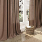 Extra Long Curtains 2 Panels 102 Inches Long for Dinning Room Caramel Brown Back Tab Rod Pocket Light Filtering Semi Sheer Drapes Cotton Linen Textured Window Curtain 102 Inch Length for Bedroom