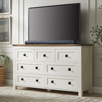 RedLemon Farmhouse 7 Drawer Dresser for Bedroom, 54 Inch Wide Rustic Wood Dresser TV Stand, Dresser Chest of Drawers for Closet, Living Room, Hallway, Antique White