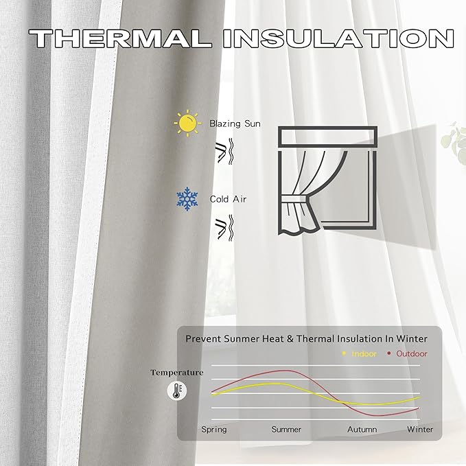 DUALIFE 144 Inch Pinch Pleated Blackout Curtains 12ft, Accordion Style Thermal Insulated Drapes with Hooks, Back Tab Ceiling Traverse Curtains for Living Room, Greyish White,40x144, 2 Panels