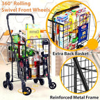 Grocery Shopping Cart with 360° Rolling Swivel Wheels Stair Climber Utility Cart Easily Collapsible Cart with Tri-Wheels, 66lb Extended Foam Cover, Trolley for Stair, Laundry, Travel (Black)