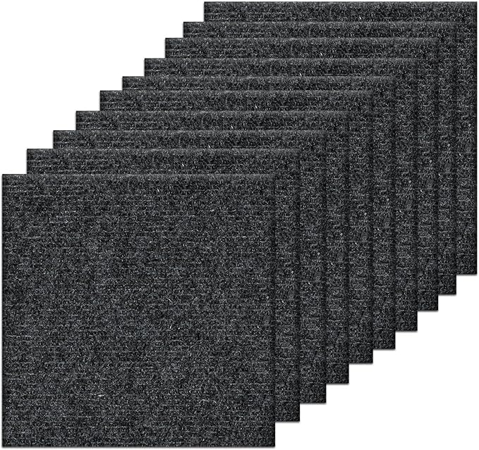 Carpet Tiles Peel and Stick, Self Adhesive Carpet Floor Tile 12” x 12”, Dark Grey Soft Padded Flooring Sticker, Home Decor for Bedroom Living Room Office, 10 Tiles per Box, 10 sq ft per Box