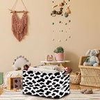Cow Pattern Storage Basket Large 17x11.5x10.5 Inche-Collapsible Fabric Organizer Bin with Handles for Nursery, Farmhouse Decor, Toys-Foldable Decorative Hamper with Animal Print Design-Single Pack