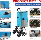 winkeep Shopping Cart, 220 lbs Capacity, Foldable Grocery Trolley with Large Bag, Laundry Utility, Adjustable Bungee Cord (Sky Blue)