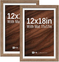VCK 12x18 Picture Frame 2 Pack - Walnut, High-End Wood Poster Frames with Tempered Glass, Display 11x17 Photo with Mat or 12x18 without Mat, Art Gallery-Quality, Wall Hanging, Walnut