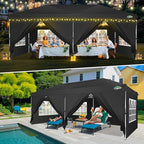 COBIZI 10x20 Pop Up Canopy Tent with 6 Removable Sidewalls,Waterproof & UV 50+ Easy Up Canopy,Commercial Gazebo with Air Vent,4 Sand Bags,4 Stakes & 8 Ropes,Tents for Parties/Camping/Backyard,Black