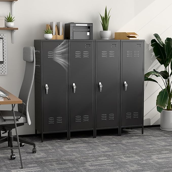 Aobabo Metal Locker, 54" H Metal Storage Locker for Employees, Lockable 1 Door with Towel Rack and 2 Side Pegboards with Hooks for School Office Gym Home, Assembly Required (Black)