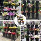 Flower Display Stand, 3 Layers Heavy Duty Moving Plant Cart Shelf With Wheels and Bucket, Wrought Iron Florist Shelf, for Patio Garden,Florist,Outdoor Flower Pop-Up Events (Black Shelf - Black Bucket)