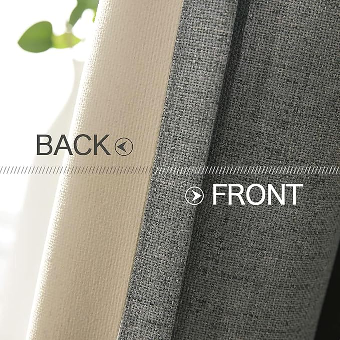 MIULEE Linen Texture Curtains for Bedroom Solid 100% Blackout Thermal Insulated Dark Grey Curtains Grommet Room Darkening Drapes Luxury Decor for Living Room Nursery 52x54 Inch (2 Panels)