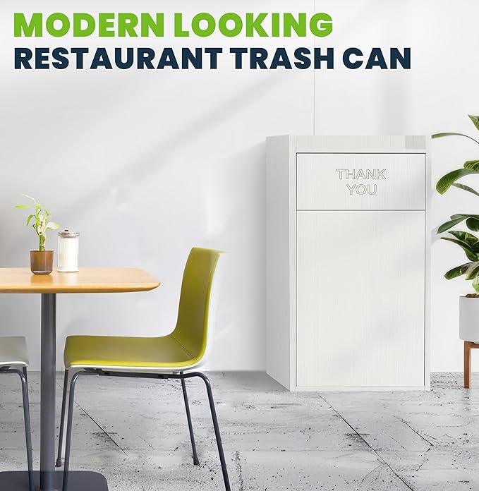Alpine Restaurant Trash Can Cabinet - Commercial Trash Can 40 Gallon, Garbage Receptacle Indoor with Tray Holder for Restaurants, Cafeterias (White)