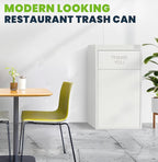 Alpine Restaurant Trash Can Cabinet - Commercial Trash Can 40 Gallon, Garbage Receptacle Indoor with Tray Holder for Restaurants, Cafeterias (White)