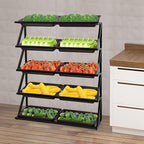 5 Tiers Retail Display Rack, Large Capacity Market Shelf Fruit and Vegetable Basket Stand Rack Set for Kitchen, Office, Store, Supremarket Utility Storage Shelves
