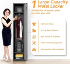 Bestoo Metal Locker, 71" Storage Cabinet with 1 Lockable Door and Hooks, Tall Freestanding Wardrobe for Employees, Gym, School, Home and Office (Black Gray)