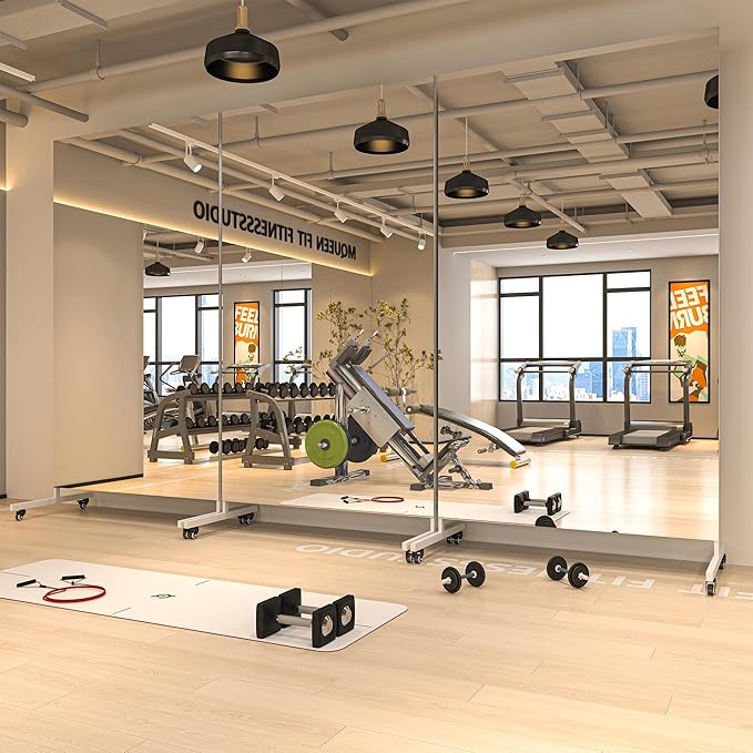 Hasipu Home Gym Mirror 360° Swivel on Wheels, 74.8" x 40" Extra Large Full Body Rolling Mirror for Yoga Studio, Bedroom, Dancing Studio, White