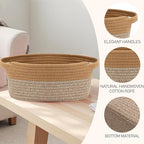 Woven Basket,Small Rope Storage Bin with Handles & Ribbon Bag, Organizer for Shelves Closets,Gift Basket Empty for Birthday,Books,Dog Toys, Jute&Brown/3 Pack