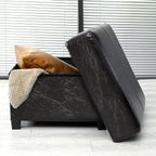 GLAXYFUR Folding Storage Bench, Cube PU Leather Footstool with Legs, Coffee Table, Ottoman with Storage for Living Room, 23.6 x 23.6 x15 Inches, Black