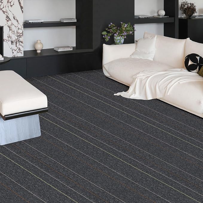 40 Tiles 20"x20" Carpet Tiles (107 sqft/Carton) - Non-Slip, Non-Adhesive, Padded Square Flooring for Home & Office - Easy DIY Installation, Seamless Look, Indoor & Outdoor Use