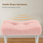 18-Inch Vanity Stool Chair, Vanity Bench with Metal X-Legs, Ottoman Accent Stool with Breathable and Soft Boucle Fabric Saddle Seat, Pink