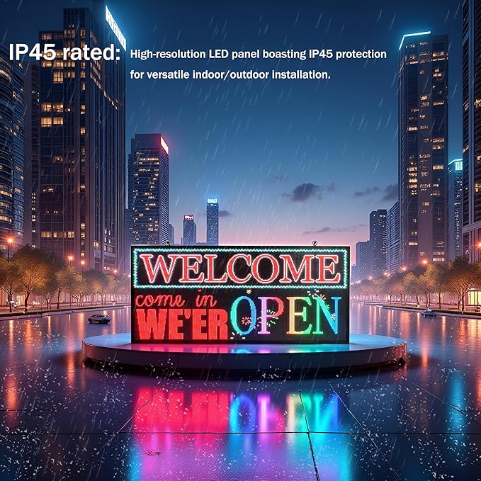 P5 Outdoor LED Sign 65"x34" Programmable Digital Board -High-Res Scrolling Display, USB and WiFi Control, Custom Images & Video for Business