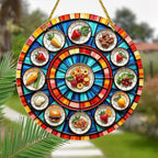 Acrylic Stained Panel Hanging-Radial Food Display Round Window Hanging Ornament,Wall Art Panel for Indoor/Outdoor Decor,Gift,Birthday for Women, Men, Wife, Aunt, and Mom 7.8in