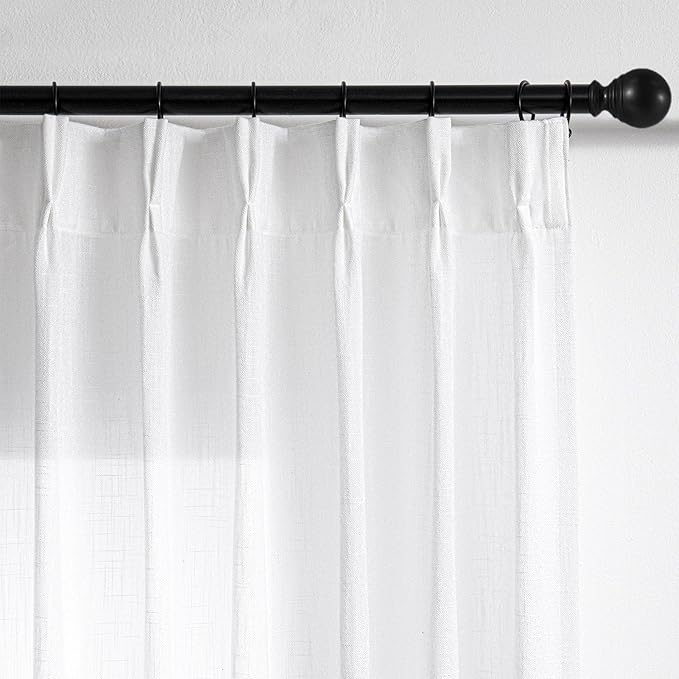 MYSKY HOME Floor to Ceiling Curtains 102 Inches White Sheer Window Drapes 2 Panel Sets Pinch Pleated Draperies Linen Look Boho Fabric, Soft Cotton Blend Light Filtering for Living Room, 40" x 102"