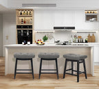 Counter Height Bar Stools Set of 6 for Kitchen Counter Farmhouse Modern Barstools with Faux Leather Upholstered Backless Seat and Solid Wood Legs 24 inch Bar Chairs, Grey + Black