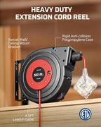 DEWENWILS 50FT Extension Cord Reel with 6 Grounded Outlets, Retractable Extension Cord Reel, 14/3C SJTOW, 6 Grounded Outlets, Twist-lock Stopper, 13A Circuit Breaker, Heavy Duty Power Cord, ETL Listed