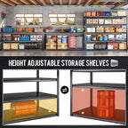 72.2" H Garage Shelving 3000LBS Metal Shelving Unit Adjustable Garage Storage Shelves 5 Tier Heavy Duty Storage Rack for Pantry, Warehouse, Industries, 59.8" W x 72.2" H x 24.2" D