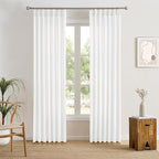 White Linen Pinch Pleated Semi Sheer Curtains 2 Panels 45 Inches Long, Back Tab with Hooks, Window Treatment Curtains for Bedroom Cabin 42 Inch Wide
