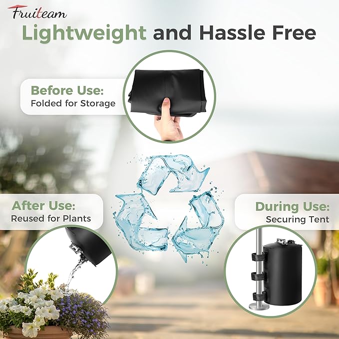 FRUITEAM Canopy Water Weight Bag, 220 LBS Water Tent Weights Set of 4, Weights for Tent Legs, Portable 4 Pack Weight Bags for Gazebo, Patio Umbrella, Pop Up Canopy, Carport, 25L Black