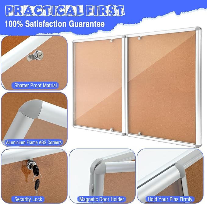 2 Pack Enclosed Bulletin Board 48"x36" Weather Resistant Lockable Enclosed Notice Cork Case Display Board Wall Mounted 2 Locking Door Aluminum Frame for Office School Commercial, 12xA4(Brown)