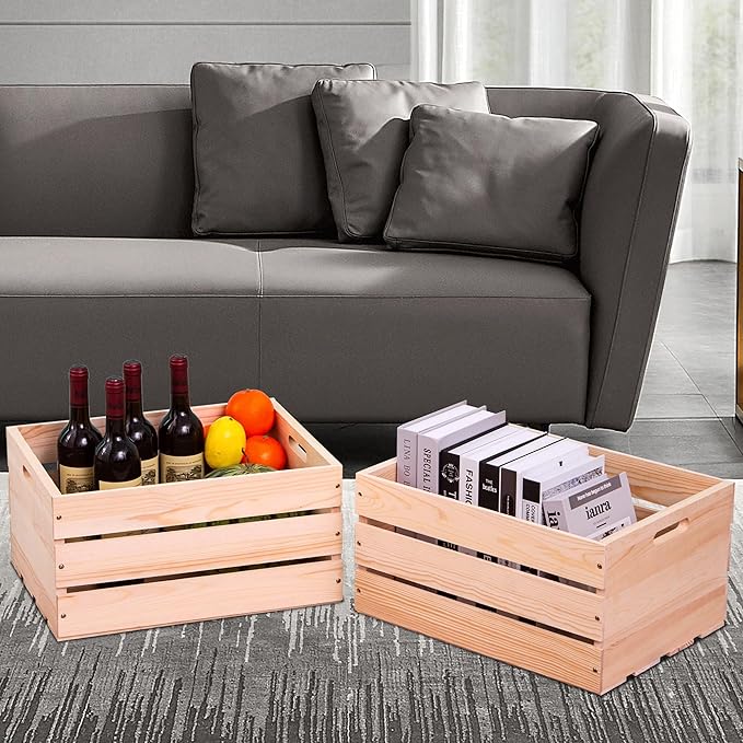 Extra Large Pine Wood Crates For Storage, Vinyl Records Storage Crates,The Storage Crates Are Made Of Pure Natural Solid Wood,Exuding Natural Pine Flavor,Unfinished Wooden Crates For Display . (1)