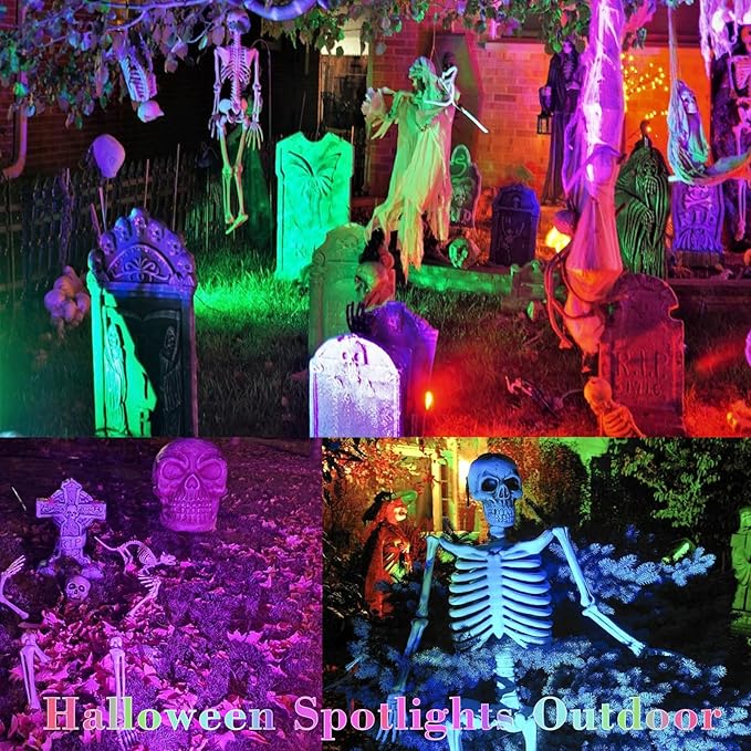 Halloween Christmas Spotlights Outdoor: RGBW Spotlights Plug-in 120V Remote Control 16 Color Changing Waterproof LED Landscape Spot lights for Yard Garden Lawn House Décor, 6 Pack (RGB + Warm Light)