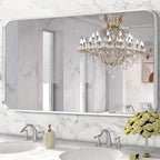 Brushed Nickel Bathroom Wall Mirror, Silver Metal Framed Large Rounded Corner Rectangle Mirror, Tempered Glass, Shatter Proof, Hangs Horizontally or Vertically (28" x 60", Silver)