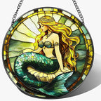 Stained Glass Window Hanging, 8 Inch Mermaid Suncatcher Stained Glass Ornament, Suncatchers for Windows Hanging, Sun Catchers Indoor Window, Mermaid Gifts, Gifts for Friends, Housewarming Gift