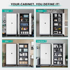 75" Tall Metal Storage Cabinet with Wheels,Rolling Garage Storage Cabinet with Lock,Gray White Metal Cabinets with Wheels and Shelves,Locking Tool Cabinets on Wheel for Garage,Home,Office,Shop