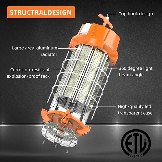 250W LED Temporary Work Light 37,500 Lumens Construction Lights 5000K Portable Linkable IP65 High Lumen Super Bright Durable Job Site Lighting with ON/Off Button for Indoor and Outdoor Area Lighting