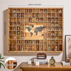 Large World Map Shot Glass Display Case 102 Slots 39.37 X 31.69''Rustic Brown Wood Holder for 2 Different Size Shot Glass in Living Rooms Bars Wine Cellars Used for Jewelry Stones & Shell