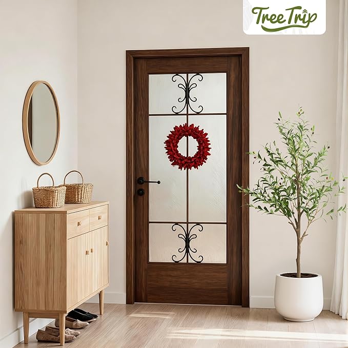2 Pack Artificial Olive Tree 5FT, Tall Faux Olive Trees for Indoor Outdoor, Realistic Potted Plant Natural Wood Trunk, Leaves and Fruits for Home Office Decor (2, 5FT)