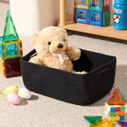 Small Storage Baskets for Organizing | Closet Organizer Bins | Shelf Toy Basket | Woven Rope Baskets | Cube Decorative Box | Shallow Basket | 13x8.5x5.1” | 3 Packs Black
