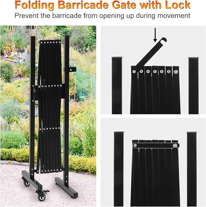 SMONTER Expandable Barricade Gate, 82" Metal Safety Barrier Gate with Casters, Accordion Garden Yard Fence Portable Dog Gates with Latch Indoor Outdoor