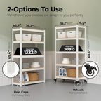 HOMEDANT House 5-Tier Metal Rolling Cart Shelf Rack Casters Heavy Duty Laminated Wheel Shelving Unit Adjustable Utility Storage Shelves Organizer Shelf Kitchen Garage (3, (M) 36.2" W, White)