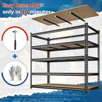 55" W Storage Shelves, 2550LBS Garage Shelving, 5-Tier Metal Shelving Unit, Adjustable Heavy Duty Shelving for Garage, Warehouse, Pantry, Kitchen, 55" W × 24" D × 72" H, Black