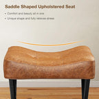18-Inch Leather Vanity Stool Chair, Vanity Bench with Metal X-Leg, Ottoman Accent Stool with Thick Padded Saddle Seat, Brown