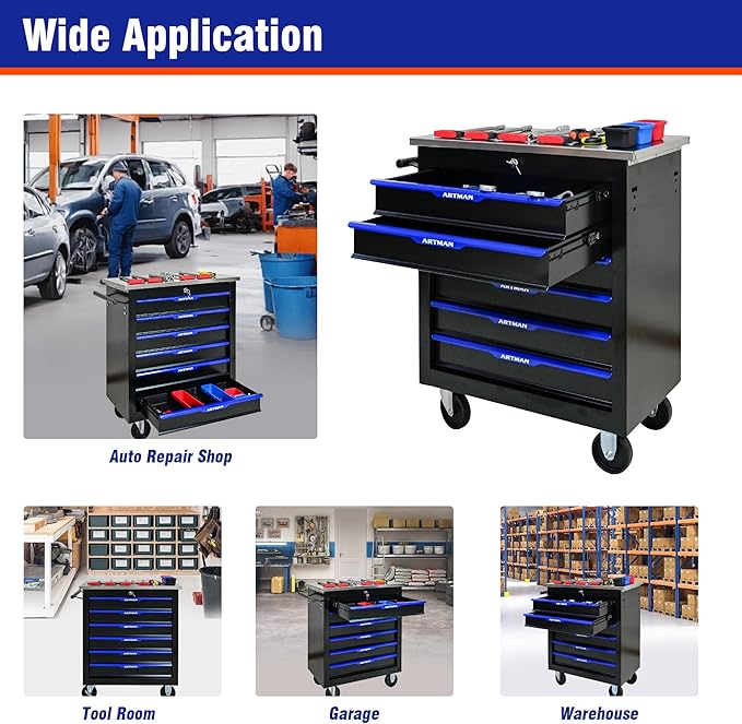 6 Drawers Rolling Tool Box on Wheels, Multifunctional Tool Chest Cabinet with Lock, Drawers Rolling Tool Cart Trolley Organizer Tool Storage Case for Garage,Warehouse - DIY Interconnectable