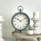 EMAX Home Vintage Green Rustic Retro Table Clock, Silent Non-Ticking, Battery Operated, 10.5"H, 7.28"W, Green Dial, Tabletop, Indoor, Kitchen