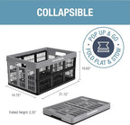 CleverMade Collapsible Utility Crates - Stone 3 Pack 45L / 11 Gal holds 66 lbs - Stackable Containers Heavy Duty Capacity Crates-Space-Saving Baskets