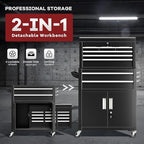 Bonusall 8 Drawer Rolling Tool Chest and Cabinet Combo,Heavy-Duty Metal Garage Tool Chest with Wheels and 2 Doors,2-in-1 Top Box and Roller Cabinet Combo for Garage, Workshop, Warehouse-Black